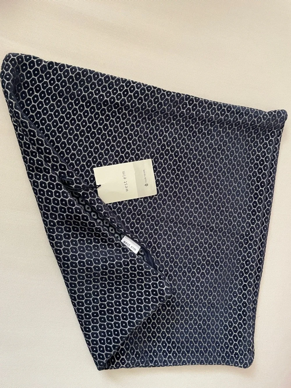 NEW West Elm Navy Velvet Honeycomb Pattern 20” x 20” Pillow Sham cover
